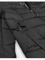 Dámska dlhá bunda s kapucňou čierna (7662#-F06)