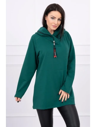 Zelená tunika na zips s kapucňou Oversize