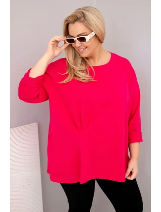 Dámska blúzka plus size s bavlnou, dlhými rukávmi a fuchsiovým volánom