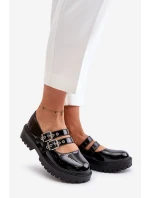 Półbuty Damskie Z Paskami Lakierowane Czarne Terione