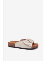 Klapki Damskie Na Korkowej Podeszwie Kokardką Beżowe Seressa