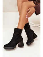 Botki Damskie Na Słupku Z Eko Zamszu Zamek Czarne Serinna