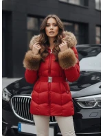 Dámska prešívaná zimná bunda s kapucňou červená FashionStreet TY5321 Dámska prešívaná zimná bunda s kapucňou červená FashionStreet TY5321