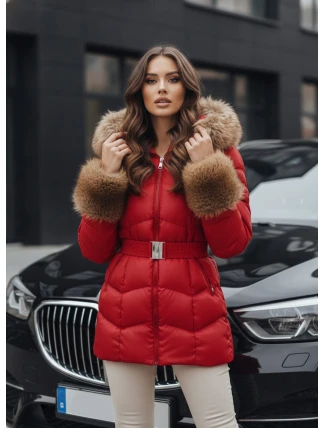 Dámska prešívaná zimná bunda s kapucňou červená FashionStreet TY5321 Dámska prešívaná zimná bunda s kapucňou červená FashionStreet TY5321