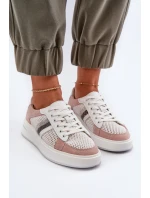 Sneakersy Skórzane Damskie D&A LR110 Biało-Różowe