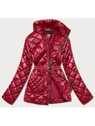 Červená prešívaná dámska bunda s opaskom (BH2208) Červená prešívaná dámska bunda s opaskom (BH2208)