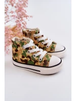 Dziecięce Wysokie Trampki Na Suwak Beżowo-Zielone Filemon