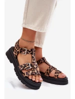 Sandały Damskie Eko Skórzane Z Klamrami Panterka Jeneliena