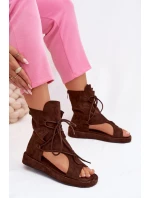 Dámské sandály Eko semiš s vysokým páskem a šněrováním Čokoládové Ferlisse