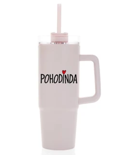 POHODINDA - růžová cestovní termoska s průhledným víčkem 900 ml