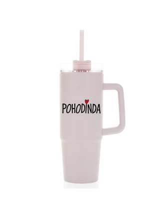 POHODINDA - růžová cestovní termoska s průhledným víčkem 900 ml