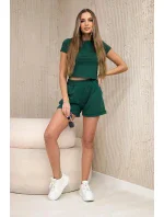 Bavlnená súprava s kraťasmi tmavo zelená