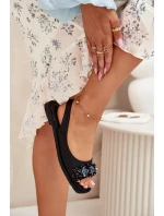 Sandały Damskie Płaskie Z Kryształkami S.Barski KV51-079 Czarne