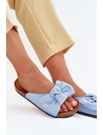 Klapki Damskie Na Korkowej Podeszwie Kokardką Niebieskie Seressa