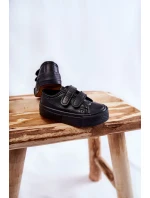 Dziecięce Skórzane Trampki Na Rzep BIG STAR KK374090 Czarne