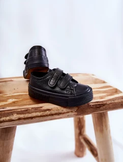 Dziecięce Skórzane Trampki Na Rzep BIG STAR KK374090 Czarne