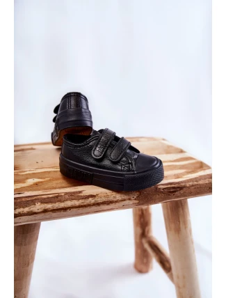 Dziecięce Skórzane Trampki Na Rzep BIG STAR KK374090 Czarne