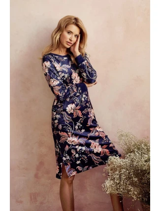 Dámska nočná košeľa 3060 VENUS tm. modrá so vzorom - Taro Dámska nočná košeľa 3060 VENUS tm. modrá so vzorom - Taro