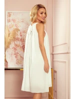 ALIZEE - Dámske šifónové šaty vo farbe ecru so zaväzovaním 350-1 ALIZEE - Dámske šifónové šaty vo farbe ecru so zaväzovaním 350-1