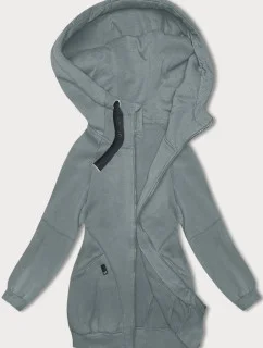 Šedozelená voľná dlhá dámska mikina so sťahovacími lemami (AMG-332A)