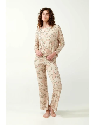 Vamp - Béžové pyžamo s potlačou 21093 - Vamp