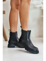 Kožené členkové topánky Chelsea s ozdobným reťazcom zateplené D&A Black Kožené členkové topánky Chelsea s ozdobným reťazcom zateplené D&A Black