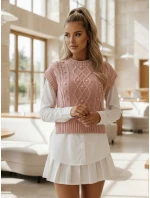 Dámsky sveter 2 v 1 s bielou košeľou CELESTIA pink FashionStreet MY2217 Dámsky sveter 2 v 1 s bielou košeľou CELESTIA pink FashionStreet MY2217
