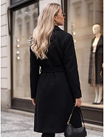 Elegantný čierny dámsky dvojradový kabát s opaskom FashionStreet NY0791 Elegantný čierny dámsky dvojradový kabát s opaskom FashionStreet NY0791