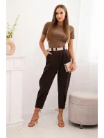 Letné nohavice Punto so zapínaním na nohaviciach hnedé