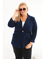 Dámske sako Plus Size z manšestru s klopami a vreckami, modré Dámske sako Plus Size z manšestru s klopami a vreckami, modré