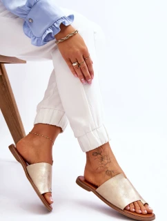 Damskie Skórzane Klapki Japonki Jasnozłote Amite