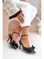 Eko Skórzane Szpilki Z Kokardą Czarne Volamia