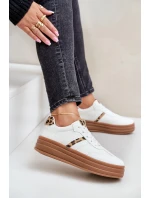 Sneakersy Damskie Na Platformie Panterka Białe Dravinnia