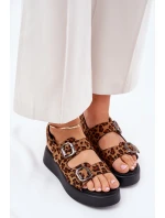 Sandały Damskie Na Platformie I Koturnie Z Klamrami Panterka Brązowe Genorre