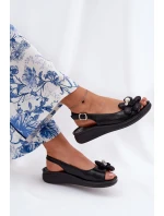 Sandały Damskie Z Ozdobnym Kwiatkiem Czarne Divonne