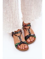 Sandały Damskie Płaskie Z Plecionymi Paskiem I Ozdobą Artiker 56C1318 Czarne