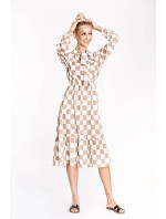 Ann Gissy Dámske kockované šaty bielej a béžovej farby s viazaným výstrihom (XY202117)