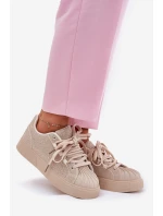 Sneakersy Damskie Ze Zdobieniem Na Platformie Beżowe Eanneth