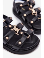 Dziewczęce Sandałki Ze Złotym Detalem Czarne Lunessa