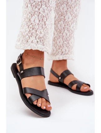 Płaskie Sandały Damskie Z Eko Skóry Czarne Kalira