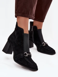 Botki Damskie Z Naturalnego Zamszu Na Słupku Artiker 57C0124 Czarne