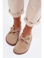 Barefoot Dámske kožené semišové poltopánky s remienkami Zazoo N1271 Beige Barefoot Dámske kožené semišové poltopánky s remienkami Zazoo N1271 Beige