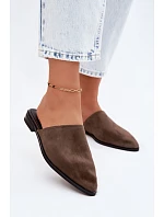 Kožené semišové pantofle Mule dámské ploché D&A JC61-1004 khaki