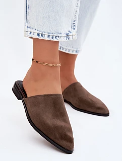 Dámske kožené semišové ploché papuče D&A JC61-1004 khaki