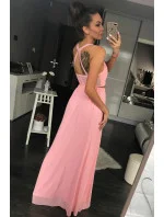 Dámske plesové dlhé šaty PINK BOOM ružové - Ružová / L - PINK BOOM