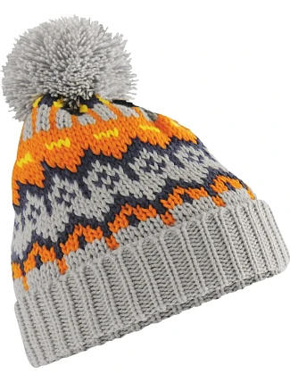 Beechfield B 528 Pletená čiapka s bambulou „Retro Ski“ 53.0528 glacier grey