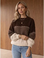 Dámsky pletený sveter so širokými pruhmi, hnedý, FashionStreet MY2628 Dámsky pletený sveter so širokými pruhmi, hnedý, FashionStreet MY2628