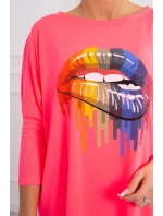 Oversize blúzka s potlačou dúhových pier ružová neónová