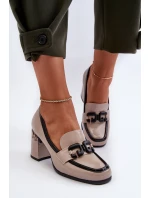 Półbuty Damskie Na Słupku Lakierowane Beżowe D&A MR38-973