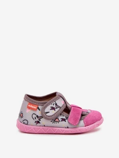 Kapcie Milami Dziecięce Na Rzepy W Jednorożce Szaro-Różowe Reathiana